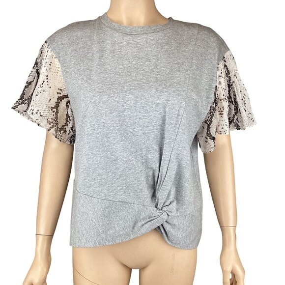 Current Air Anthropologie Top Size Small Basille Print Sleeve Grey Twist‎ Front - Picture 2 of 10